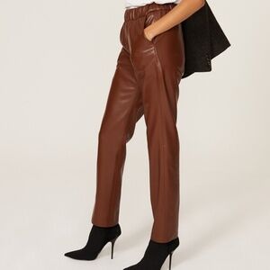Anine Bing Colton Faux Brown Leather Track Pants, S